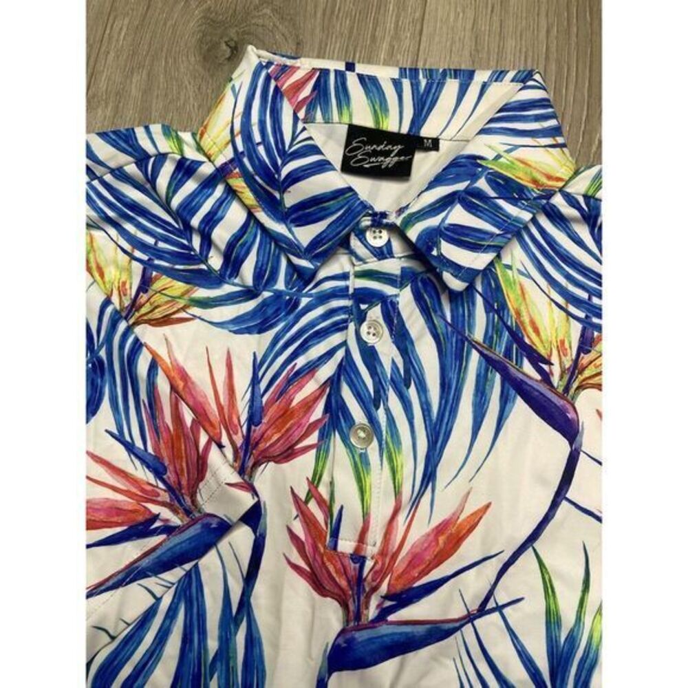 Sunday Swagger Shirt‎ Men Medium Bird of Paradise Performance Polo Golf AOP